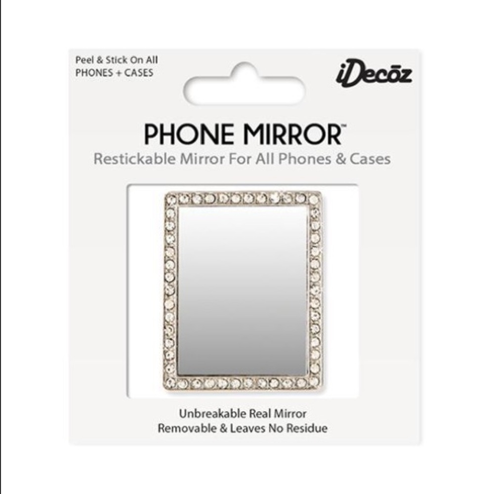 Silver Rectangle Phone Mirror with Crystals